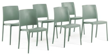 SIEDITI FUORI E DENTRO Chaises de Jardin en polypropylène avec Fibre de Verre, chaises empilables pour extérieur ou intérieur, Design Moderne et Minimaliste - Maria (6 chaises, Vert Sauge)