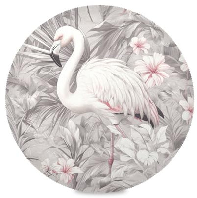 Set di tovagliette rotonde con fenicottero bianco e fiori, riutilizzabili, in tessuto lavabile, sottopiatto, impermeabili, per tavolo da cucina, tavolo da pranzo, 15,5 x 39,1 cm