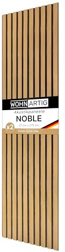 wohnartig® Akustikpaneele NOBLE 1,485m² - 275cm x 54cm* Set - (Set = 2 Stück 275cm x 27cm) | Farbe: Eiche Villa auf grauem Filz | Wandverkleidung | Akustikpaneel | Wandpaneele auf Filz | Akustikfilz