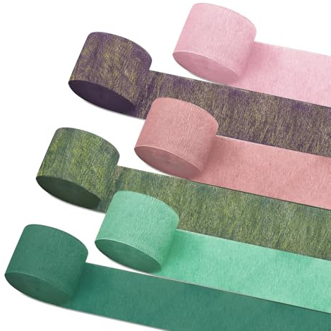 Crepe Paper Streamers Party Decorations: 6 Rolls 6 Colours 25M x 4.5CM - Rose Pink Gold Green Hanging Tassels Crepe Streamers for Wedding Birthday Bachelorette Bride Celebrations Decor