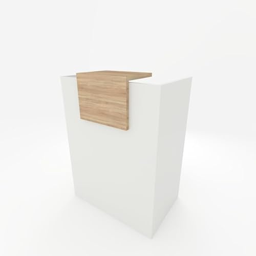 DUÓFIC Mostrador de Recepción y Oficina. Facil Montaje – Color Base Blanco, Color sobremostrador Olmo | 80x105x50 cm | 19mm de Grosor de Tablero | Fabricado en España.