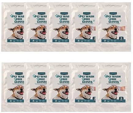 CHEOTIME 10Pcs Pet Cleaning Glove Wipes for Dogs Cats, Disposable Pet Cleaning Deodorizing Bathing Wipes Pet Grooming Glove Wipes for Daily Care and Travel