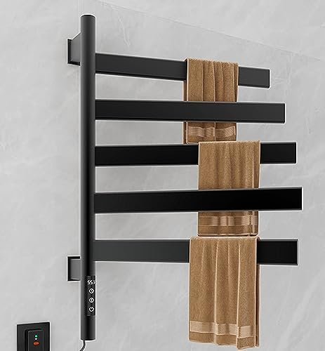 Scaldasalviette elettrico, girevole a 180°, con timer da 1 a 9 ore, montaggio a parete, per bagno, casa, salone e spa, elegante design nero