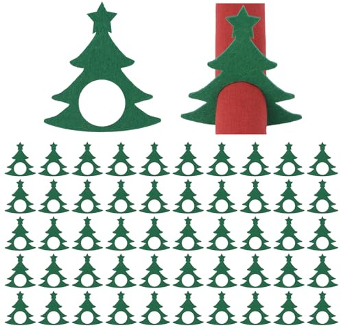 URROMA Serviettenringe für Weihnachten, Grün, Filz, Weihnachtsbaum, Serviettenhalter, Winter, Haushalt, Serviettenschnalle für Urlaub, Tischdekoration, Weihnachtsfeier, 50 Stück