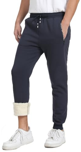 JustSun Pantaloni Tuta Uomo Invernali Pantaloni da Jogging Felpata Fleece Foderato in Pile Pantalone Sportivi Corsa Felpati Termici Cotone Jogger con Coulisse e Tasche Blu L