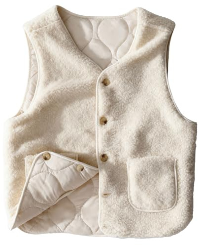 DOINEUFL Gilet en fourrure synthétique pour femme - Gilet polaire pour femme pour l'automne, l'hiver, le printemps - Chaud et tendance, crème, XL