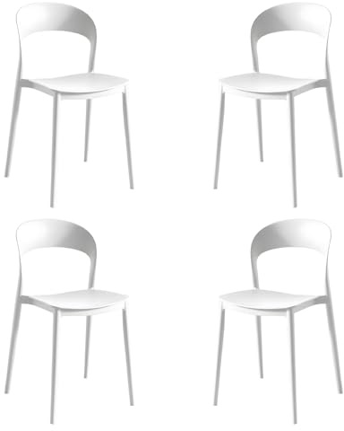 eacommerce | Sedia impilabile da cucina | Polipropilene 40x39x78 cm | Leggera, facile da pulire, design ergonomico | Adatta per interni ed esterni, resistente e versatile (Set 4 Sedie, Bianco)