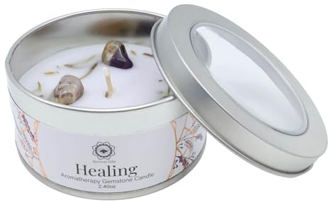 TENET - Candela Profumata Artigianale con Pietre Dure, 70g, Stoppino in Cotone, Durata 10-12 Ore, Prodotta in India (LAVANDA - AMETISTA - GUARIGIONE)