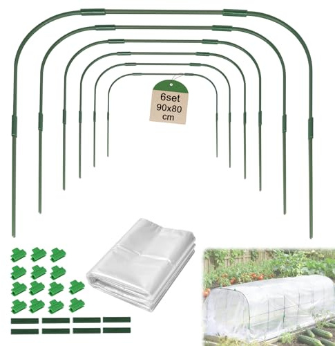 EXLECO 6Pcs Archi per Serra Orto Tunnel 80x90cm per Piante con Clips e PE Protettivo Cerchi da Giardino per Serra Coperture a Tunnel Cerchi per Serre Tunnel per Piante da Giardino per Copertura Frutta