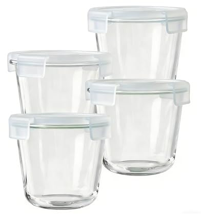 LLygophile 4-Pack Glass Food Storage Containers with Lids Airtight, Reusable Round Lunch Bowls, Microwave & Freezer Safe Kitchen Storage Jars for Fruit, Salad, Soup, Porridge