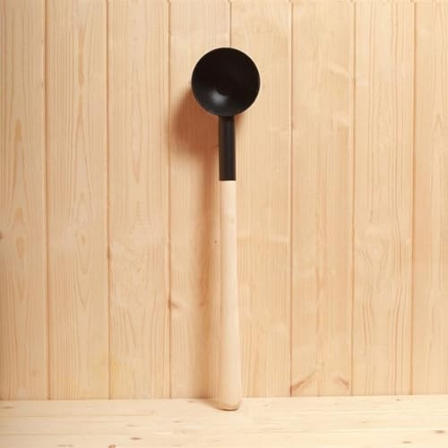 MonoSora Mestolo da sauna in alluminio con manico in legno, capacità 400 ml, per sauna domestica e pubblica, nero