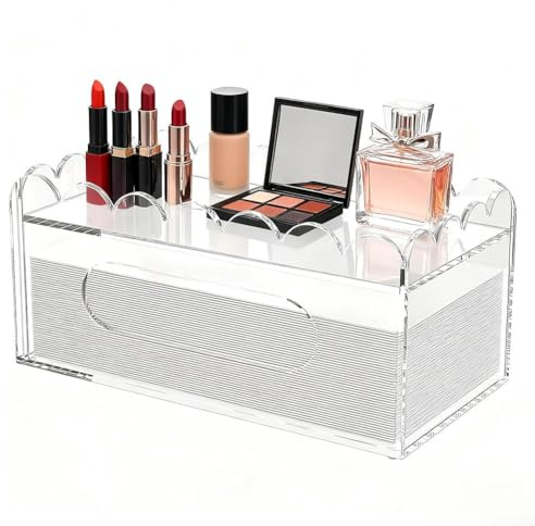 Elegante scatola porta fazzoletti in acrilico con vassoio portaoggetti per organizzare cosmetici, profumi o piccoli oggetti in bagno o camera da letto (1)