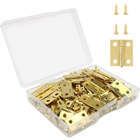 CATZUM 50 pièces Mini Charnières Rétro, Pliables et Petites, avec 200 Vis et Tournevis, pour Boîtes à Bijoux, Coffrets en Bois, Artisanat, Charnière Plate, Mini Charnières en Laiton (15 x 18 mm)