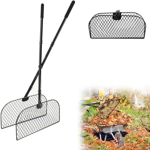 Rastrillo para agarrar hojas con mango largo, recogedor de hojas para jardinería, rastrillos de hojas de metal, parte superior de recogedor de hojas y hierba, rastrillo de patio, rastrillo de recogida