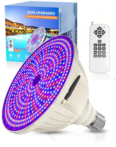 Lamptobe 120V LED Pool Lights for Inground Pool, E26 RGB Color Changing Swimming Pool Light Bulb with Remote Dual Signal Replacement Underwater Lighting for Pentair Hayward, 468 SMD2835 LEDs 45W