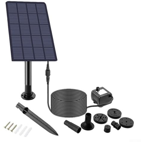 Besttoolifes Fontaine solaire 1,5 W/2,5 W pour jardin et étangs à poissons, entraînement direct 5 V DC, construction ABS, pulvérisation réglable à 4 buses jusqu'à 55 cm, sans chauve-souris (2,5 W sans