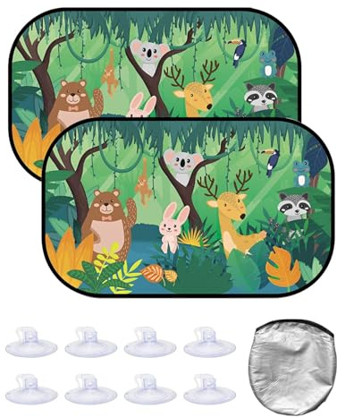 CULEB 2Pcs Parasol Coche Bebe, Parabrisas para coche de bebé, accesorios coche interior, 8 ventosas, bolsa de almacenamiento, 51 x 31 cm, universal, protección solar y UV(Patrón animal)