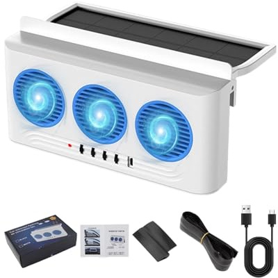 Ventilador de coche con energía solar, 3 salidas, enfriador de aire automático, de ventilación de escape de vehículos, de aire de ventana, ventilador de refrigeración para furgoneta
