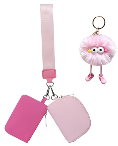 FOSDICK Small Purses for Women, Dual Pouches Wristlet Wallet for Women, Zip Coin Purse Women with Bag Charm, Ladies Purse with Wrist Strap, Nylon Ladies Wallet Purses for Daily Travel Walking Shopping