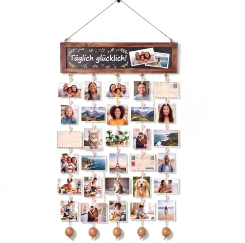 YUEIODDKL Fotovorhang mit 30 Holzklammern Klein Fotovorhang zum Aufhängen | DIY Fotowand Fotogirlande Fotovorhang Bilderrahmen Collage Holz Fotoseil Diy Fotowand Aufhängen für Geburtstag,Wohnkultur