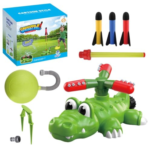 Cartoon Crocodile Rocket Sprinkler – Outdoor Water Spray, Game Toy For Kids Ages 3–8 | Fun Summer Activity Beach Park Garden Courtyard Lawn Use, Kids Sprinkler Toy, Game, Outdoor Splash