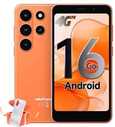 Ulefone Note 22 Smartphone, 20Go+32Go/TF-2TB, Android 16 Go Téléphone Portable, Mini 5.0 Octa Core, 3000mAh Batterie Amovible, 3 Emplacements pour Cartes 4G Dual SIM/Face ID/GPS/OTG/FM Orange