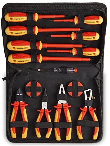 VonHaus Electrician Screwdriver and Pliers Tool Set - Insulated Screwdriver Set for Safe Electrical Work - 1000V VDE Tested - Includes Voltage Tester, Wire Stripper, Tape - Electricians Tools