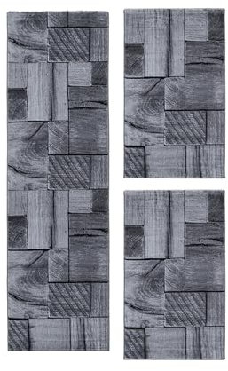 HomebyHome Alfombra Alrededor de la Cama Pila Corta Diseño de Vigas de Madera Dormitorio Suave Rectangular 3 Partes de Corredor Gris, Juego de Cama:2X 80x150 + 1x 80x300 cm