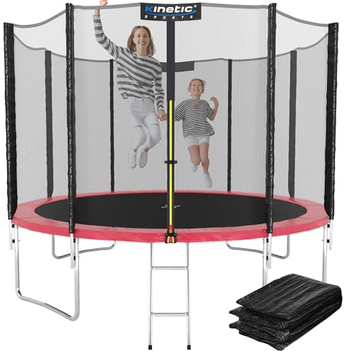 KINETIC SPORTS Trampolin Outdoor 'Salto Plus' Ø 183/244/305/366/400/430/490 cm - Komplett-Set für Kinder, USA Sprungtuch, Netz, Randpolster, Leiter