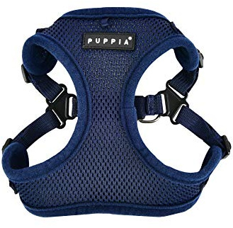 Puppia 4-Punkt-Hundegeschirr für kleine und mittelgroße Hunde - leicht und super weich in vielen Farben - Antizuggeschirr für Hunde, Navy blau, PARA-HC1533-NY-M