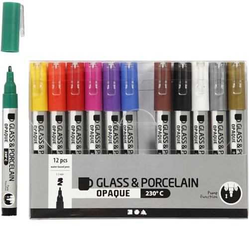 Glas- und Porzellanmarker, Strichstärke: 1-2 mm, Sortierte Farben, Deckend, 12Stck.