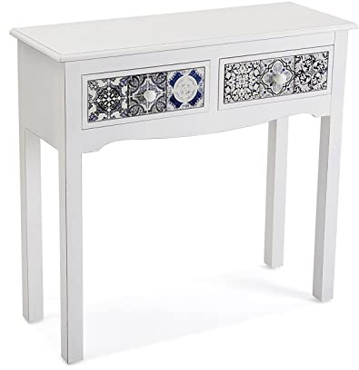 Versa Pireo Meuble d'Entrée Étroit pour Entrée ou Couloir, Table Console, avec 2 tiroirs, Dimensions (H x l x L) 78 x 30 x 81 cm, Bois MDF, Couleur: Blanc