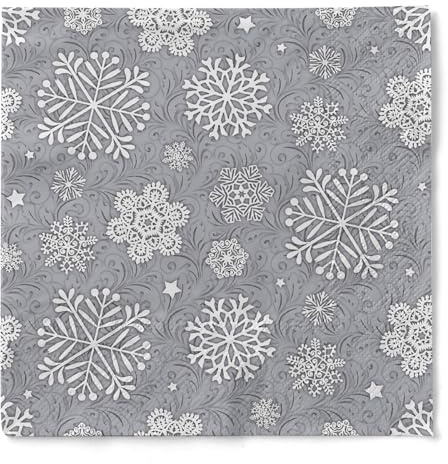 Mank GmbH Tissue Serviette 33 x 33 cm Weihnachtsservietten perfekt für Weihnachtsfeiern & Adventsfeiern 100 Stück Steven (Silbergrau)