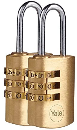 YALE Y150B/22/120/2-2 Pack of Brass Combination Padlocks (22mm) - Indoor Steel Shackle Lock for Backpack, Locker, Tool Box - 3 Dial Lock 1000 Combinations - Standard Security - Multipack