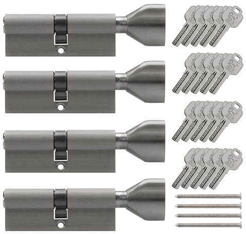 4X Thumb Turn knob Euro Cylinder Locks 40/40mm, keyed Alike, with 20 Reversible Keys (40x40) (KSN)