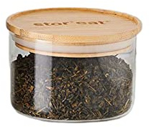 Mastrad - Bocal De Stockage - Connecté Stor'Eat - Verre Borosilicate Résistant - Protège de l'Humidité - Couvercle Hermétique - Coloris Bambou - Sans BPA - 400 ml