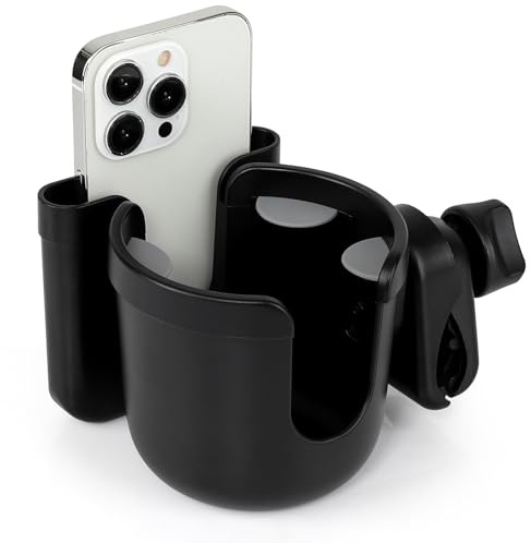 Accmor 2 in 1 Walker Cup Holder with Phone Holder, Fits Most Walkers, Wheelchairs, Scooters, Black, ABS Plastic, Rubber