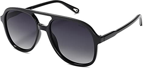 SOJOS Retro Polarized Aviator Sunglasses Womens Mens Classic 80s 90s Vintage Trendy Square Aviators SJ2174, Black/Grey