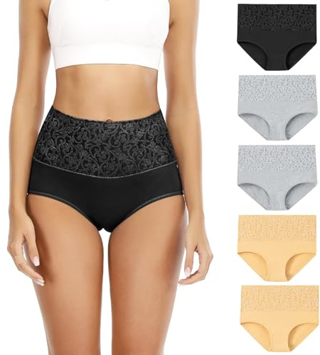 Senllori Lot de sous-vêtements Taille Haute en Coton pour Femme avec contrôle du Ventre Multicolor,Lot de 5