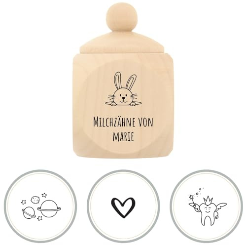 HOFMEISTER® Milchzahndose aus Holz mit Wunsch-Namen und Motiv - Kinder Zahndose aus Ahornholz, Individuelle Dose aus Holz zur Aufbewahrung von Milchzähnen