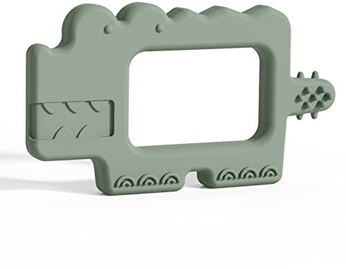 Moonkie Beißring Baby, Zahnungshilfe, BPA-Frei, Spielzeug, Zahnbürste, Kauspielzeug, Beißspielzeug 0-6, 6-12 Monate (Krokodil Graugrün)