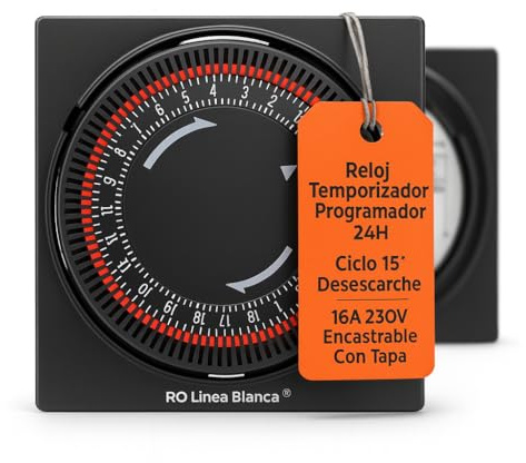 RO Linea Blanca ® Reloj Temporizador Programador Horario 24H Ciclo 15’ Desescarche 16A 230V Encastrable Con Tapa DCR24H Para Cámaras Frigoríficas Hostelería Frío Industrial Técnicos Mantenimiento