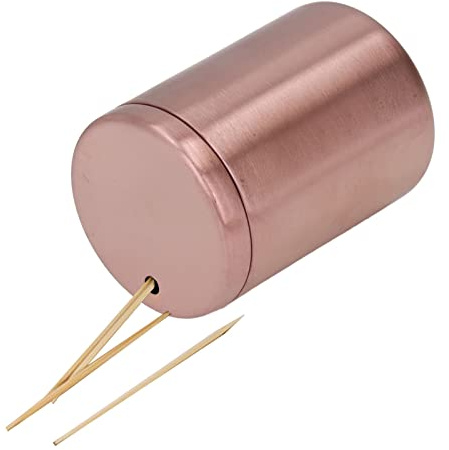 HERCHR Portastuzzicadenti in acciaio inossidabile di alta qualità, Contenitore rotondo in metallo per stuzzicadenti per cucina, ristorante(Oro rosa)