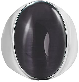 Mesnt Herren Band Ring Bandring Edelstahl Poliert Silberring mit grauem ovalem Stein Herrenring Edelstahl Biker Schmuck Ring Geschenk für Vater/Ehemann, Größe 54 (17.2)