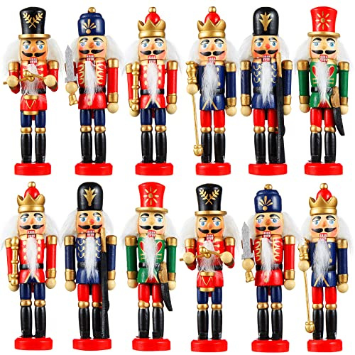 Aoriher 12 Pcs Christmas Nutcracker Ornament Small Wooden Soldier Hanging Decorations Nutcracker Figure Christmas Ornament for Xmas Tree Decoration Figure