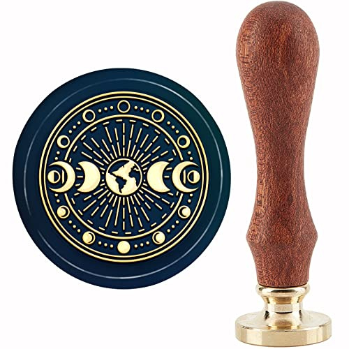 craspire Mondphase Wachssiegel Stempel Erde Siegellack Stempel 30 mm/1.18 Zoll Abnehmbarer Messingkopf Siegelstempel Mit Holzgriff Für Einladungen Karten Geschenkverpackung