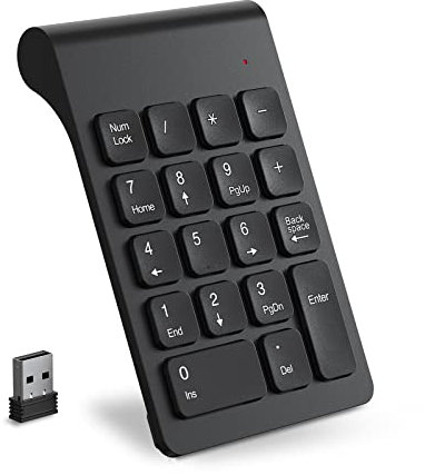 cimetech Wireless Numeric Keypad, 2.4G Portable Ergonomic Mini Numpad with USB Receiver 18Keys Office Calculating Number Pads for Laptop, Notebook, Desktop, Computer, PC (Black)