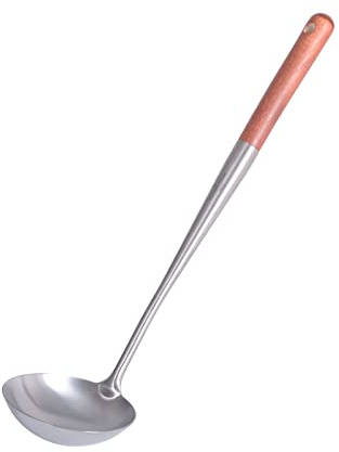 iBasingo Titanium Soup Ladle 40cm Large Durable Rust Proof Soup Ladle Serving Spoon Ladles with Wood Handle Gravy Sauces Cooking Spoon Home Outdoor Camp Kitchen Cooking Tool Metal Cookware Ti5004P