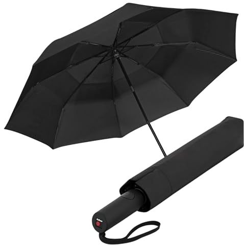 Knirps A.405 XXL Duomatic ventilerat, automatiskt öppet och stängande regnparaply – kompakt vindtätt paraply för regn – reseparaply för vuxna – 126 cm diameter, infällbart paraply och bärväska, Svart,