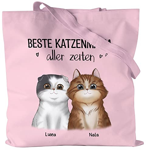 Kiddle-Design Katzenbesitzer Jutebeutel Personalisiert Geschenk für Katzenmama Katzenliebhaber Katzenhalter Frau Cat Mom Katzenfreund Haustier 2 Katzen